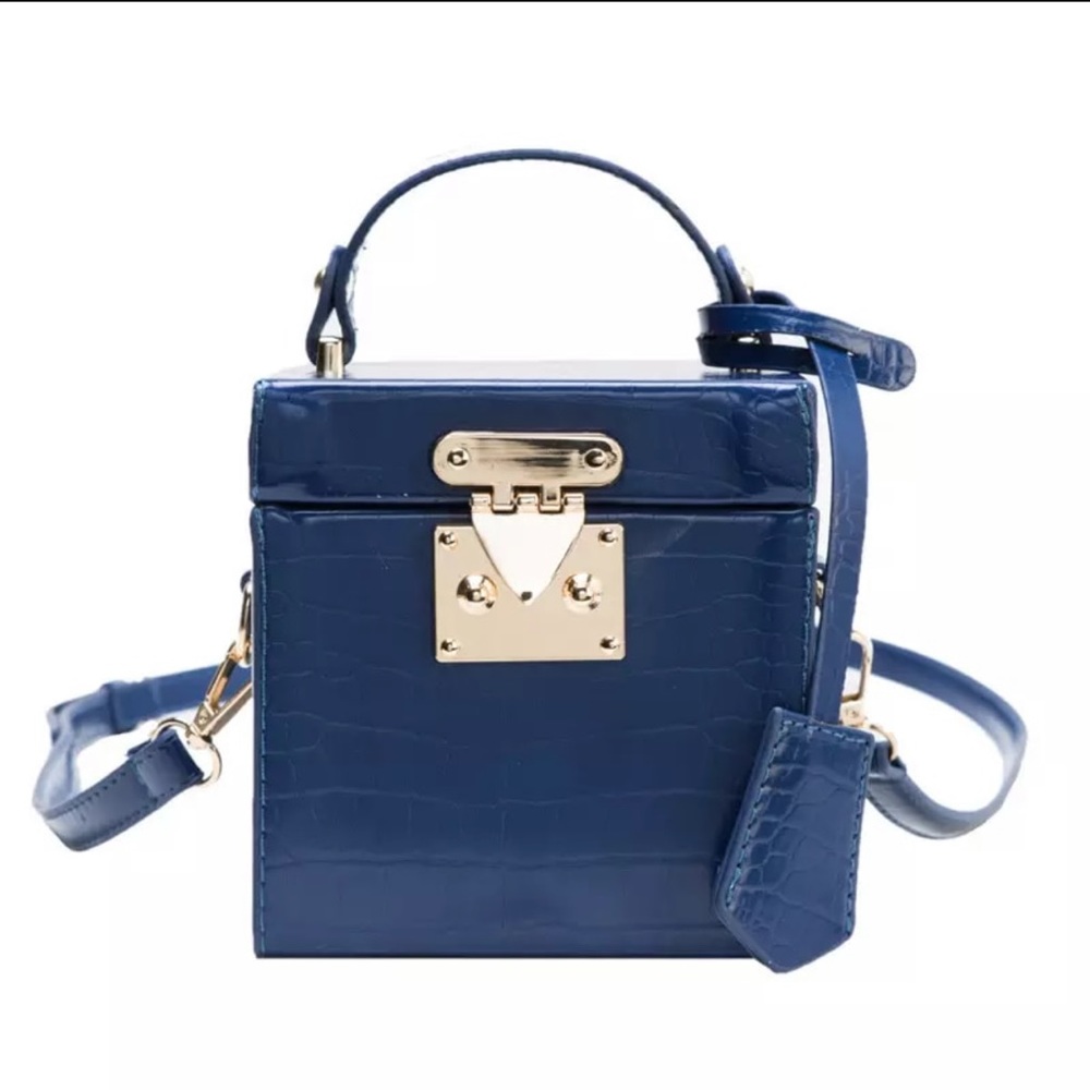 Box Bag Purse- Deep Blue Python Texture - Picture 3 of 4